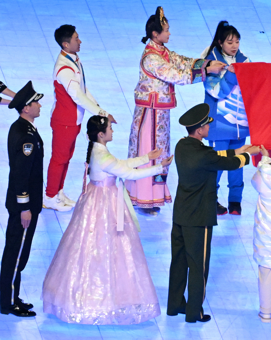 The woman wearing hanbok during the 2022 Beijing Olympics' opening ceremony [KIM KYUNG-ROK]