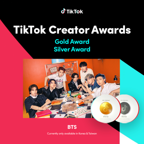 Boy band BTS received the gold award of the TikTok Creator Awards, given to accounts that have over 10 million followers and consistently present quality content on the short video-sharing app. [BIG HIT MUSIC]