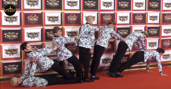BTOB members pose on the red carpet. [SCREEN CAPTURE]