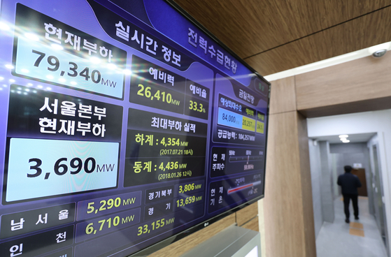 An electronic board at a Kepco branch in Jung District, central Seoul, shows the electricity supply-demand situation on Feb. 15. [YONHAP]