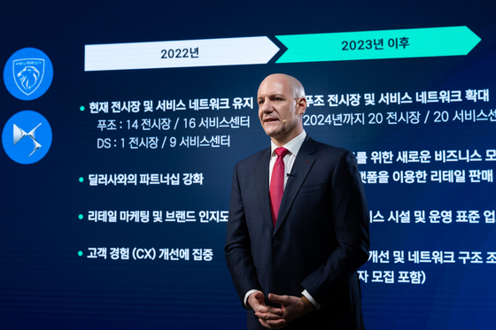 Jake Aumann, managing director of Stellantis Korea, talks about 2022 business strategies during an online press conference Monday. [STELLANTIS KOREA]