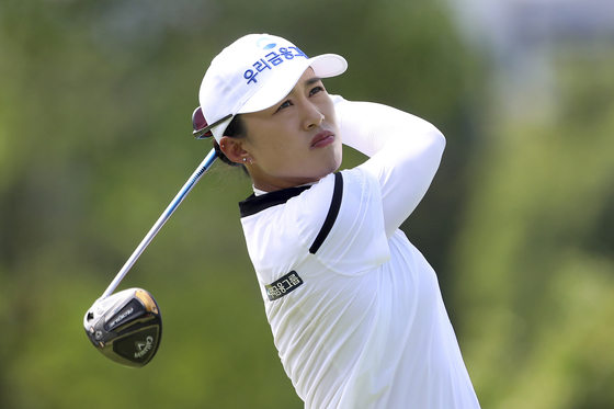 Amy Yang plays a shot from the eighth tee during her third round at the HSBC Women's World Championship at Sentosa Golf Club in Singapore on March 5. [AP/YONHAP]