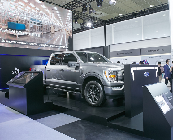 Ford's F-150 which runs on SK On's NCM battery, is on display. [SK ON]