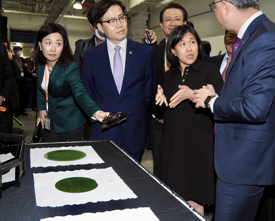 Yeo Han-koo, Korea's Minister for Trade (left) tours around SK siltron css's plant in Auburn, Michigan with United States Trade Representative (USTR) Katherine Tai as a part of a celebration of the 10th anniversary of the Korea-U.S. free trade agreement. [JOINT PRESS CORPS]