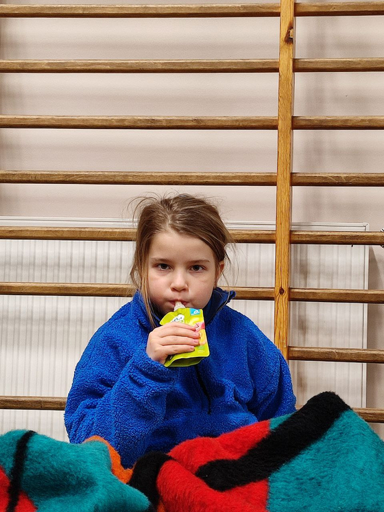 Solovei’s youngest daughter, Anastasia, 9, at a refugee shelter in Poland