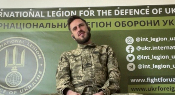 Corporal Damien Magrou, spokesperson for the International Legion of Territorial Defense of Ukraine, speaking over a video call with Yonhap. [YONHAP]