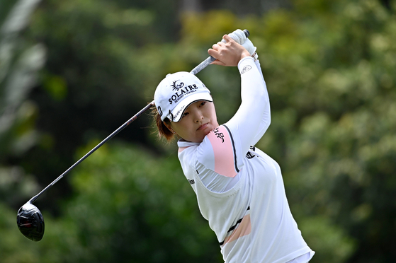 Ko Jin-young tees off on the second hole during the third round of the JTBC Classic presented by Barbasol at Aviara Golf Club on March 26 in Carlsbad, California.  [AFP/YONHAP]