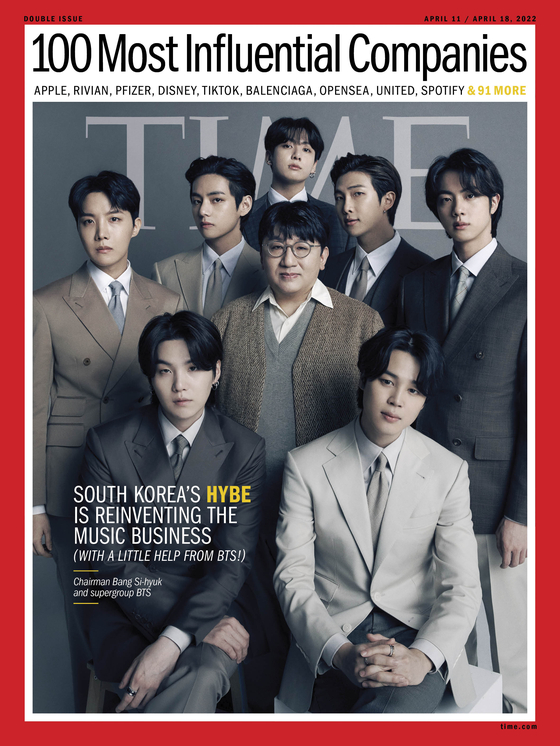 BTS and HYBE founder Bang Si-hyuk make the cover of Time magazine. [TIME]