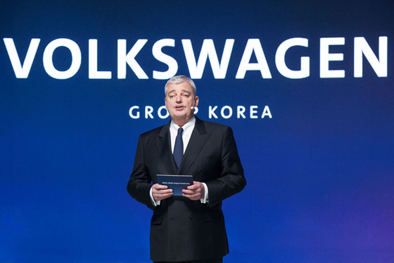 Till Scheer, managing director of Volkswagen Group Korea, speaks during an online press conference held Thursday. [VOLKSWAGEN GROUP KOREA]