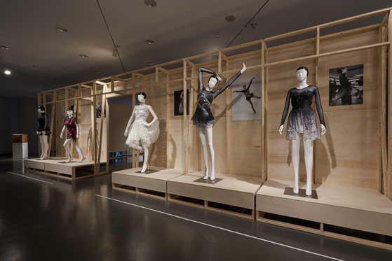 The five figure skating dresses made by Korean designer Lie Sang-bong for Olympic gold medalist figure skater Kim Yuna are on view as part of the ″MOM ∞ MAM: Mobius of body and mind″ exhibition at the Seoul Olympic Museum of Art (SOMA) in eastern Seoul. [SOMA]