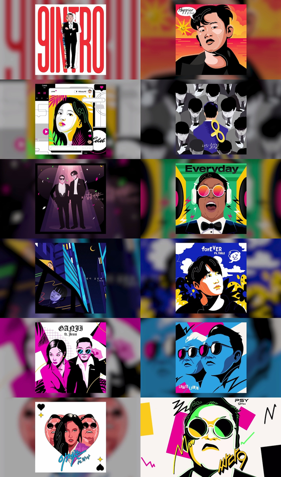 The pop art-inspired artworks for each track in ″Psy 9th″ [P NATION]