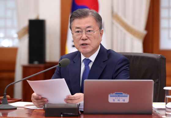 President Moon Jae-in presides over his last Cabinet meeting at the Blue House in central Seoul Tuesday. [YONHAP]