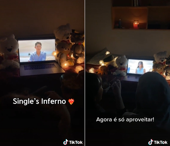 Theo shares on his TikTok account watching Single's Inferno on Netflix. [SCREEN CAPTURE]