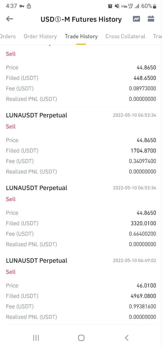 Trade history of the interviewee who said to have made money from short selling Luna. [SCREEN CAPTURE]