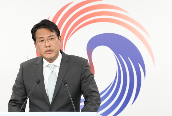 Kim Tae-hyo, first deputy chief of the National Security Office, gives a press briefing on President Yoon Suk-yeol and U.S. President Joe Biden's upcoming summit at the presidential office in Yongsan District, central Seoul, Wednesday. [YONHAP]