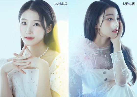 Members Shana, left, and Haeun of MLD Entertainment's upcoming girl group Lapillus. [MLD ENTERTAINMENT]