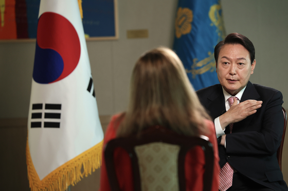 Korean President Yoon Suk-yeol sits for an interview with CNN correspondent Paula Hancocks which aired Monday. [NEWS1]