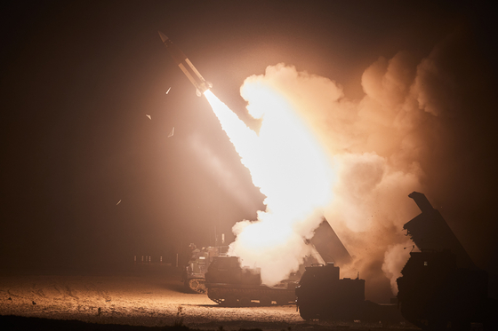 A surface-to-surface Atacms missile is fired during joint U.S.-South Korea military exercises on Monday morning in response to the North's latest volley of short-range ballistic missiles over the weekend. [JOINT CHIEFS OF STAFF]
