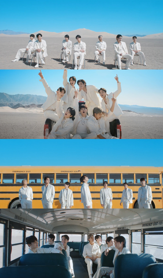 Scenes from the music video for “Yet To Come (The Most Beautiful Moment),” which dropped Friday [BIG HIT MUSIC]
