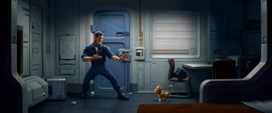 다음 영화의 한 장면에서 버즈 라이트이어와 그의 로봇 고양이 양말 "광년" [WALT DISNEY COMPANY KOREA]