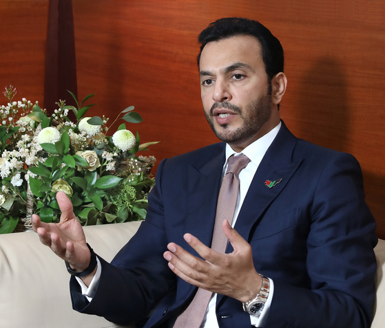U.A.E. Ambassador to Korea Abdulla Saif Al Nuaimi speaks with the Korea JoongAng Daily at the embassy in Seoul on May 31 about the country's responses to climate change effects in light of its hosting of the UN climate conference in 2023. [PARK SANG-MOON]
