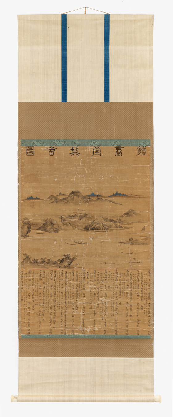 An old painting depicting officials of the Joseon Dynasty (1392-1910) engaging in a scholastic program at a pavilion called Dokseodang Study, has returned to Korea after 490 years. It was purchased by the Cultural Heritage Administration at an auction held in the United States in March. [CULTURAL HERITAGE ADMINISTRATION]