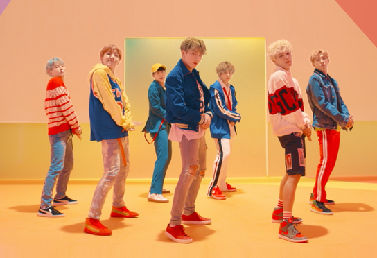 A scene from the music video for BTS's 2017 song "DNA" [BIGHIT MUSIC]