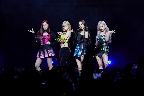 Girl group aespa during a showcase in Los Angeles on June 26 and 27. [SM ENTERTAINMENT]