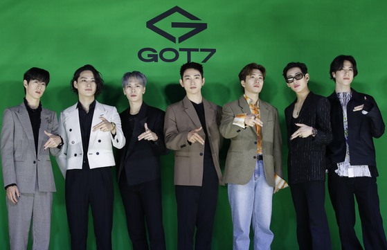 GOT7 poses during a press conference for its new EP "GOT7" on May 23. [NEWS1]