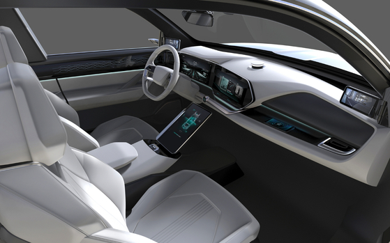 A computer-generated image of a driving cockpit system with LG Electronics' infotainment system [LG ELECTRONICS]
