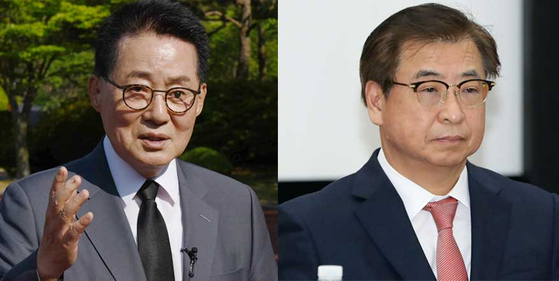 Former National Intelligence Service chiefs Park Jie-won, left, and Suh Hoon, right. 