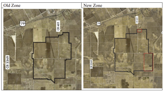Old and new investment zones. Areas outlined in red will be added. [CITY OF TAYLOR]