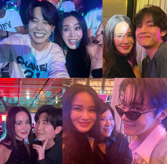 Actor Uhm Jung-hwa's selfies with BTS members during the listening party for J-Hope's ″Jack In The Box″ [SCREEN CAPTURES]
