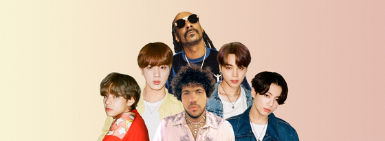 BTS's Jin, Jimin, V and Jungkook and rapper Snood Dogg will feature on Benny Blanco's new song "Bad Decisions." [BIGHIT MUSIC]