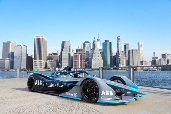A demo Formula E car is parked on Pier 3 at Brooklyn Bridge Park in New York on July 14 ahead of the New York City E-Prix. [FIA]