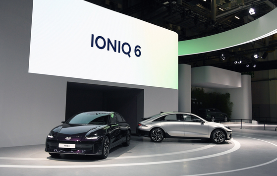 Ioniq 6s are displayed at the Busan International Motor Show [HYUNDAI MOTOR]