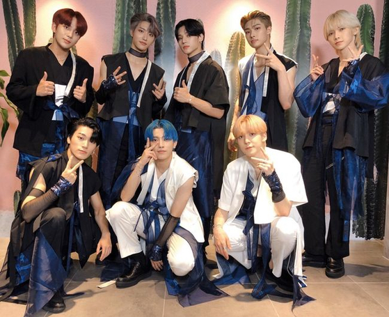 Boy band Ateez in hanbok (traditional Korean attire) for its performance in 2020. [KQ ENTERTAINMENT]