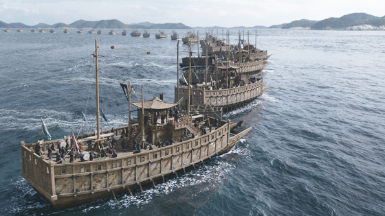 Geobuksun, or turtle ships, depicted in the new film ″Hansan: Rising Dragons″ [LOTTE ENTERTAINMENT] 