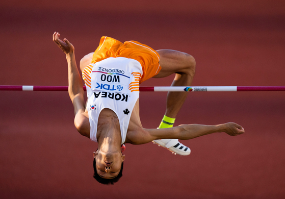 Woo Sang-hyeok of Korea competes in the final of the men's high jump at the World Athletics Championships in Eugene, Oregon on July 18.[XINHUA/YONHAP]