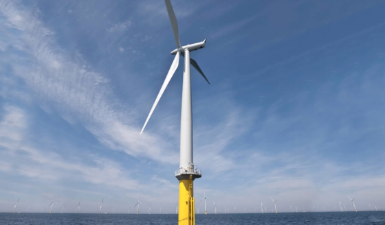 A picture of an offshore wind turbine equipped with Sif's monopile foundations [SIF]