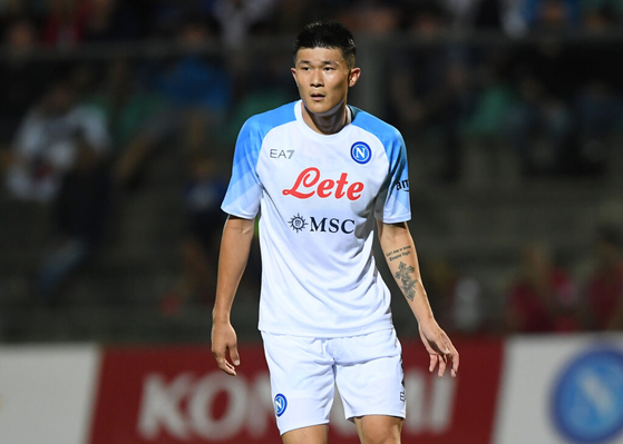 Kim Min-jae in action for Napoli against Mallorca on Sunday at Stadio Teofilo Patini in Castel di Sangro, Italy. [NAPOLI SSC]
