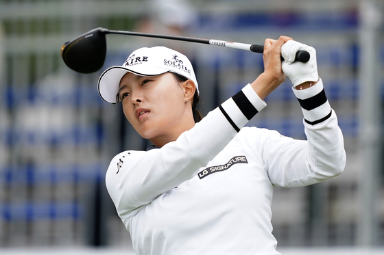 Ko Jin-young hits off the first tee during the final round of the ShopRite LPGA Classic golf tournament on June 12 in Galloway, New Jersey. [AP/YONHAP]