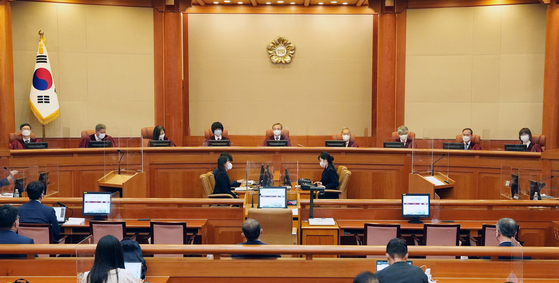 The Constitutional Court holds a public hearing on the constitutionality of the death penalty on July 14 in central Seoul. [YONHAP] 