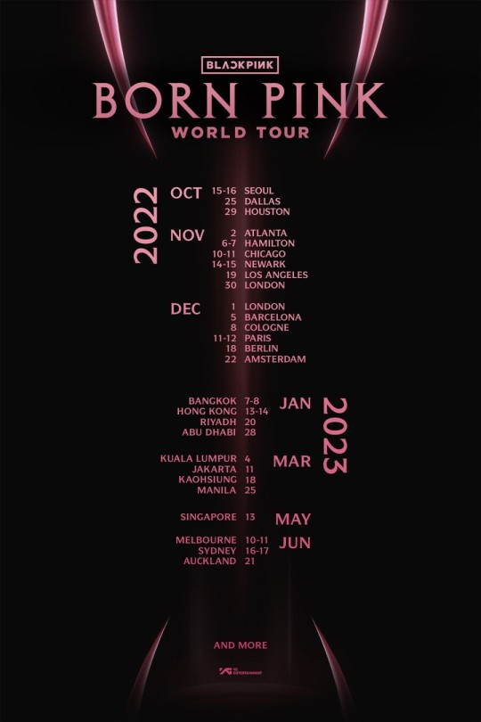Blackpink's world tour schedule released by YG Entertainment on Tuesday [YG ENTERTAINMENT]