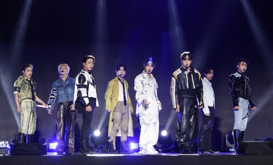 Boy band Ateez showcases its eighth EP ″The World EP.1: Movement″ on July 28 at Sejong University in Gwangjin District, eastern Seoul. [NEWS1]
