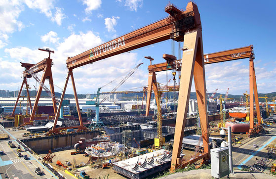 Hyundai Heavy Indsturies' shipyard dock in Ulsan, in February 2019. [HYUNDAI HEAVY INDUSTRIES]
