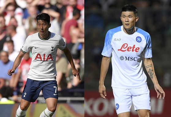 Tottenham Hotspur's Son Heung-min, left, and Napoli's Kim Min-jae  [EPA/YONHAP; NAPOLI]