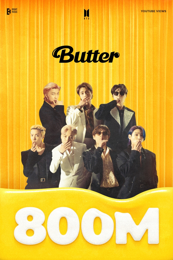 BTS's music video for ″Butter″ (2021) was viewed more than 800 million times. [BIGHIT MUSIC]