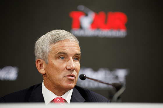 PGA Tour Commissioner Jay Monahan speaks during a press conference prior to the Tour Championship at East Lake Golf Club on Wednesday in Atlanta, Georgia. [PGA TOUR]