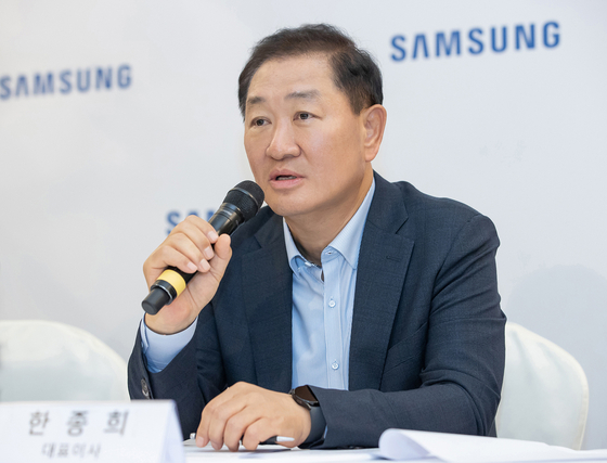 Han Jong-hee, Samsung Electronics Vice Chairman and CEO, speaks during a press conference held at Messe Berlin on Thursday, a day before IFA 2022 begins. [SAMSUNG ELECTRONICS]